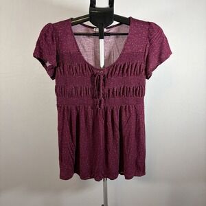 Babydoll Medium Maurices Y2K Style Short Sleeve Polka Dot Ruched Soft Girl Shirt